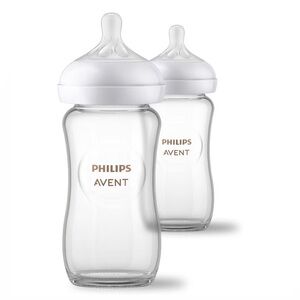 Philips Avent Natural Glass Baby Bottle 8oz,2-Pack 3-6 months , New
